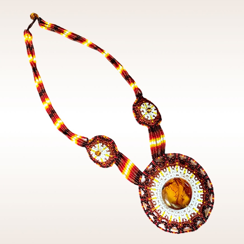 Handmade Beaded Necklace with Amber
